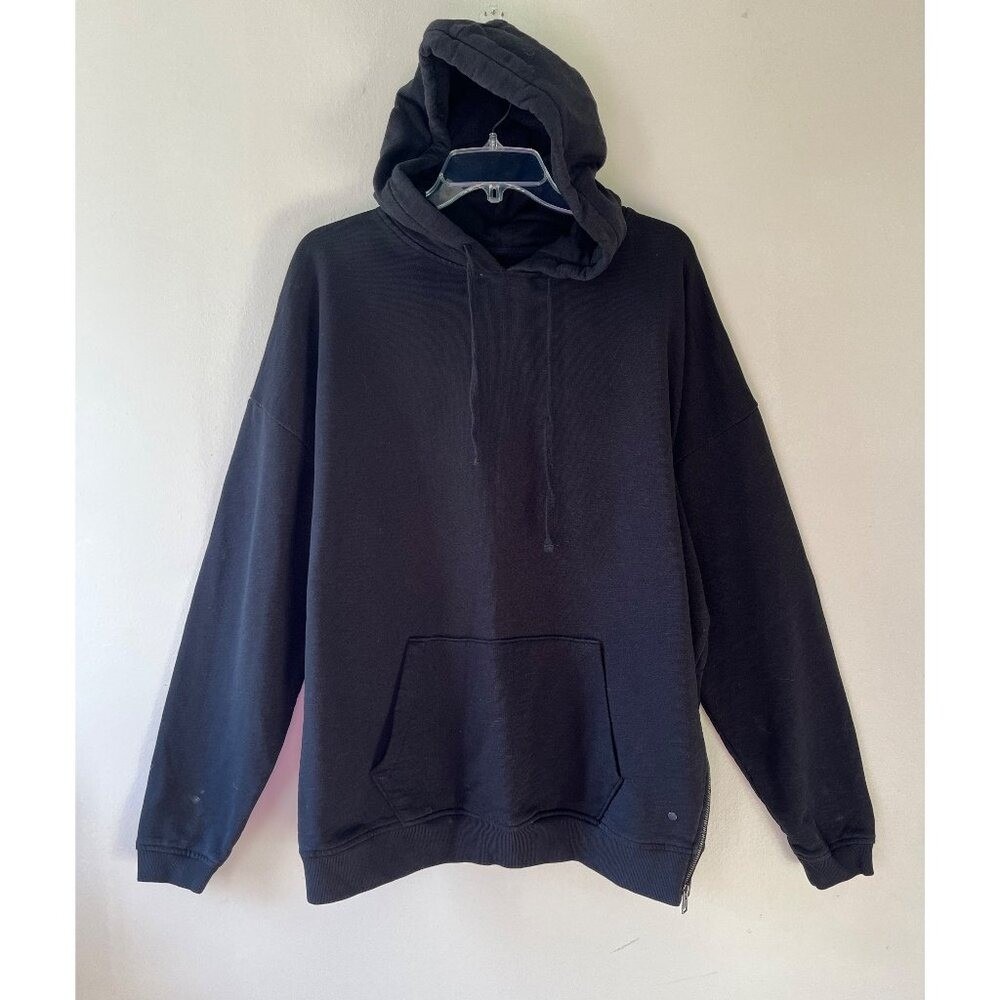 Allsaints Sz L Pullover Black Santi Oth Hoodie Kangaroo Pocket Side Hem Zip Men